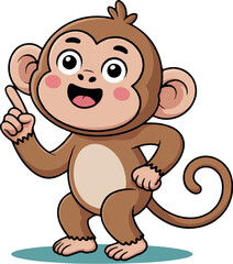 Happy Cartoon Monkey with Finger Raised, Vector Illustration