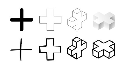 Cross Icons Set — Geometric and Sketch Styles