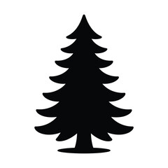 Obraz premium Simple black silhouette of a tall evergreen pine tree on a white background