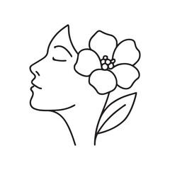 Minimal Line Art of Woman’s Profile with Flower Elegant Vector Illustration of Calm and Nature