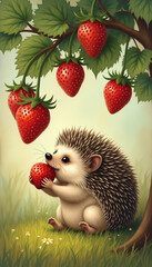 Hedgehog eat strawberry