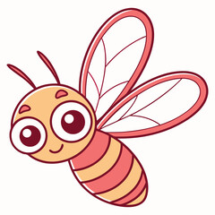 Happy cartoon flying bee on white background