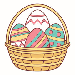 Decorated easter eggs in basket on white background