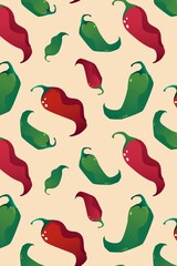 Chili pattern background, Mexican doodles