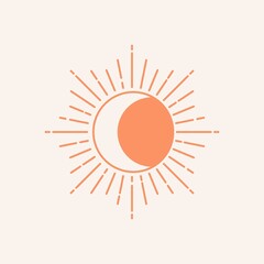 Pastel sun, celestial line art design
