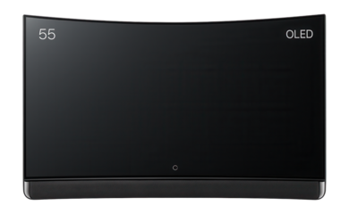 55-inch OLED TV featuring a curved screen and integrated soundbar at the bottom