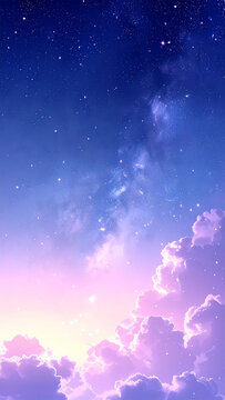 Dreamy Night Sky with Shooting Stars and Milky Way