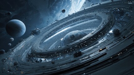 Exploration of celestial structures outer space digital art cosmic environment futuristic viewpoint galactic concepts