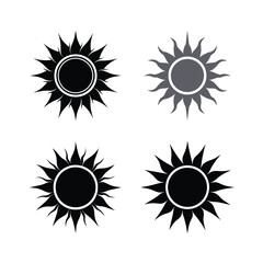 Four sun icons in black and gray on white background