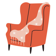 Red  chair with blanket