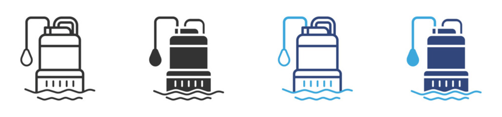 Obraz premium Sump pump icon set in outline and flat style , vector illustration. 