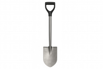 Metal shovel with black handle isolated on transparent background, ready for composting, gardening, or agriculture projects