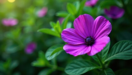 Obraz premium Deep purple blooms, vibrant petals, lush green foliage, nature, flower photography, garden