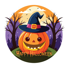 A cheerful jack o lantern with a wide friendly smile