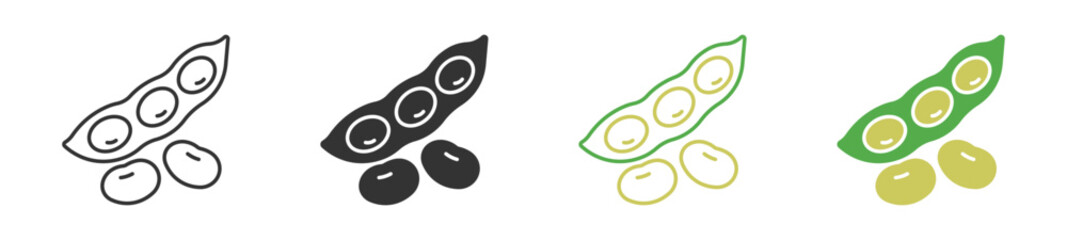  Soybean icon set in outline and flat style , vector illustration.