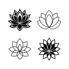 Four lotus flowers in black and white variations art