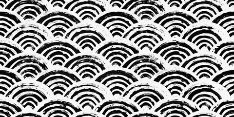 Abstract black and white seamless pattern with textured brush stroke arcs © Ranajit