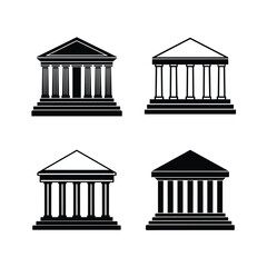 Four greek temple illustrations in black and white