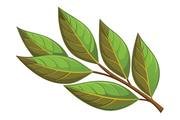 Illustration of a Branch with Vivid Green Leaves and Delicate Detailing A Fresh Botanical Drawing for Nature Enthusiasts