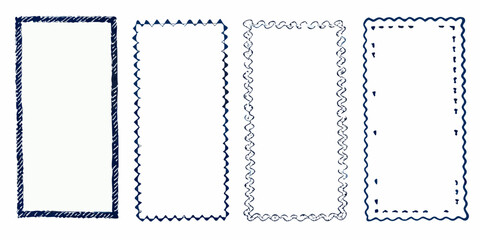 Collection of four hand drawn decorative rectangular borders with unique wavy and jagged edges