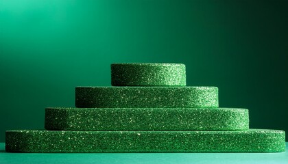 Angled Green Glitter Podium Steps Product Display