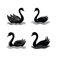 Four black swan silhouettes on white background art