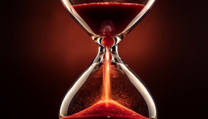 An Hourglass With Glowing Sand Flowing Through Its Narrow Neck Illuminated By Red Light