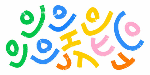 Vibrant abstract brush strokes in playful shapes and bright colors on a white background