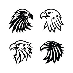 Four eagle head designs with stars black and white