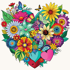 Vibrant Floral Heart An Exuberant Display of Nature's Beauty With Butterflies and Hearts All Arranged in a Heart Shape
