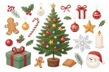 set of christmas elements