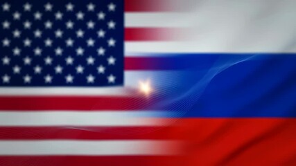 Two hands reaching out for handshake over usa and russian flags, war reconciliation and peace negotiation concept, animation footage - Powered by Adobe