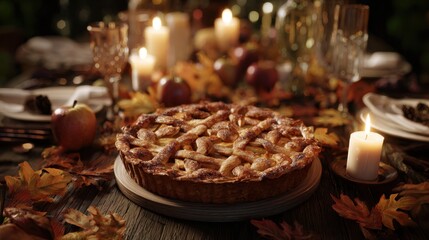 Fototapeta premium Thanksgiving Apple Pie Dinner Table Setting