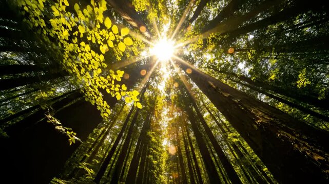 Forest Canopy Noon Sun Turns Leaves to Coins