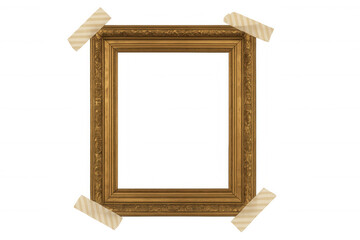 Vintage golden ornamental frame affixed with masking tape, providing elegant transparent background for design mockups