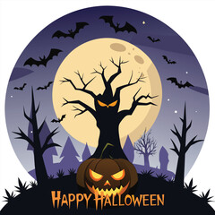Menacing jack o lantern with glowing eyes halloween illustration