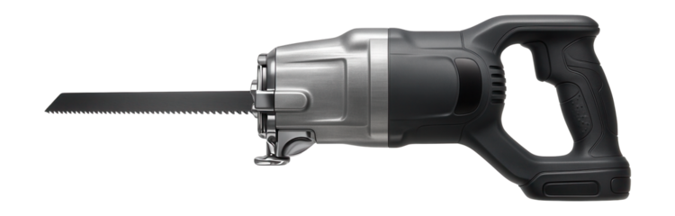 Electric-powered universal saw with a 12-inch replaceable blade and a compact design for an automotive repair garage.