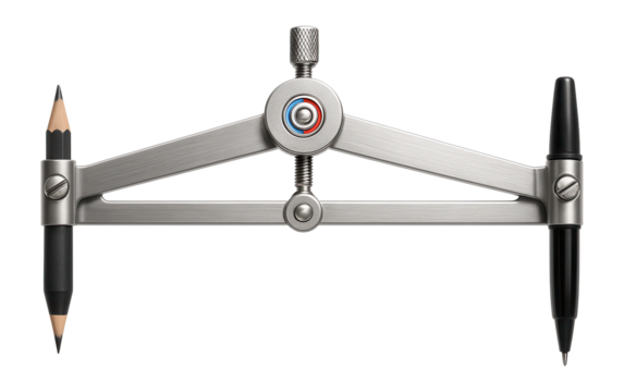 Double-arm compass with a pencil and pen holder for dual marking in pattern making.