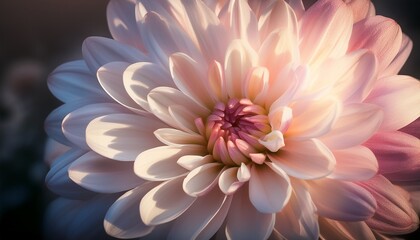 Obraz premium A Delicate Bloom Closeup Of A White And Pink Chrysanthemum With Warm Light Center
