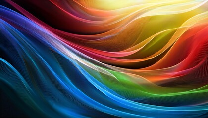 Fototapeta premium A Colorful Abstract Image With Smooth Flowing Waves Of Blue Green Red And Yellow Creating A Soft And Dreamy Visual Blend Of Light And Motion