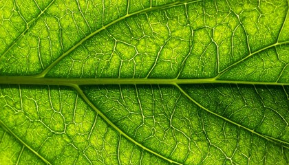 Close-up of a Vivid Green Leaf, Showcasing Intricate Vein Structures in Natural Detail