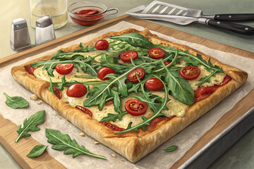 pizza with tomatoes and basil