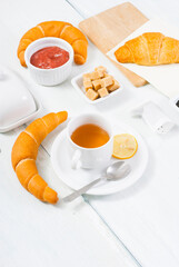 breakfast on white wood table