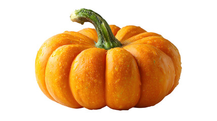 Obraz premium Bright orange pumpkin with smooth surface and green stem, isolated on white background