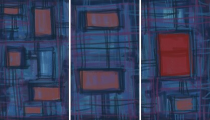 Modern interior triptych. The picture is painted by hand on a tablet. © neurostructure
