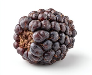Dark, knobby, textured pod or fruit with reddish-brown stems isolated on white, featuring organic shapes and shadows for added depth