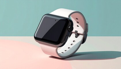 Modern smartwatch with digital screen sleek strap and advanced wearable technology device on plain colorful background