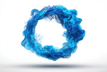 Blue smoke curls in a circular, donut-like shape against a white background, suggesting movement and abstraction