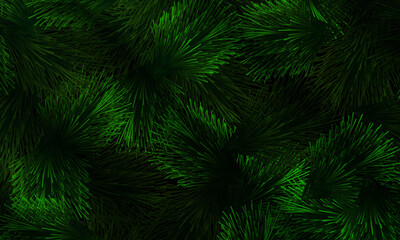 Green pine needles pattern on dark background. abstract botanical illustration.