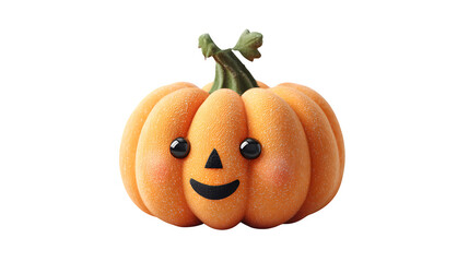 Cartoonish Halloween pumpkin with smiling face and triangular eyes, isolated on white background
